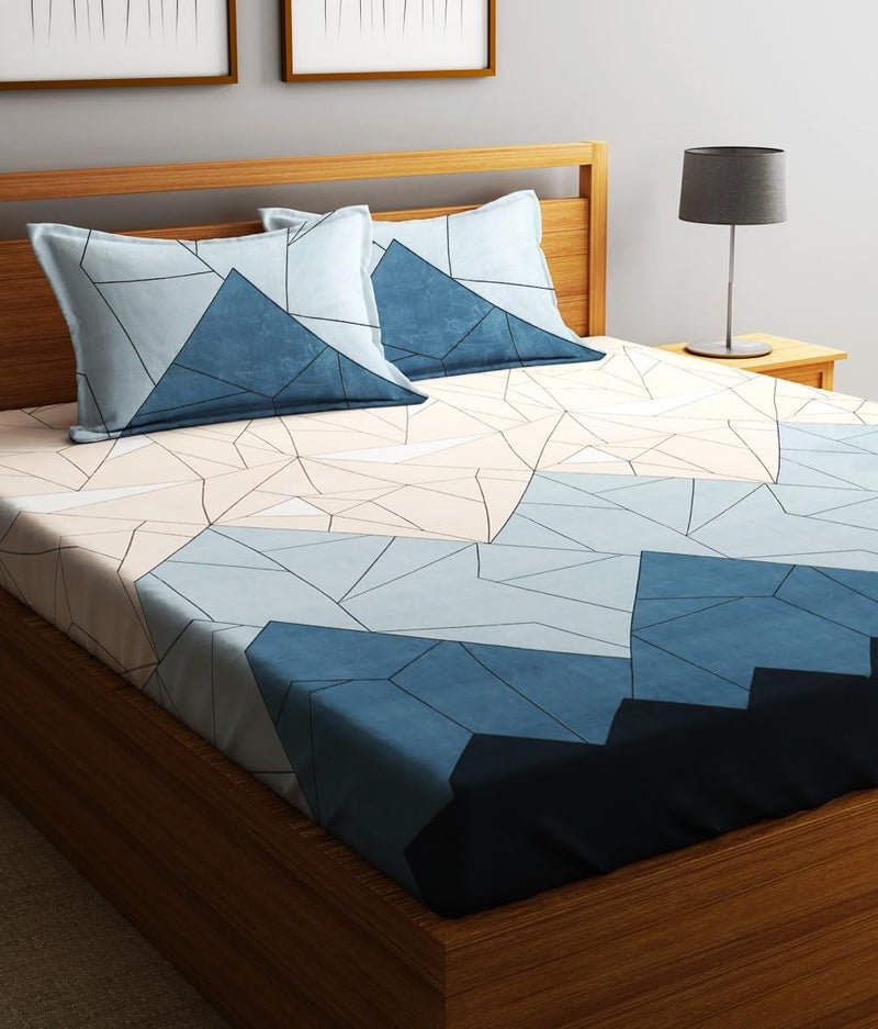 Fashion String 144TC Microfibre Abstract Geometric Line Art Double Bedsheet with 2 Pillow Covers - Image 1