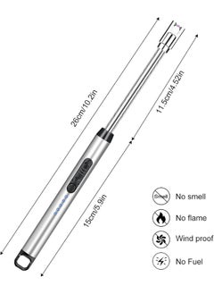 Happy Home Electric Lighter, USB C Rechargeable Lighter with Safety Switch, Long Windproof Flameless Electronic Lighter for Candle, Grill, Gas Stove, Kitchen, Camping-Silver  - Image 2