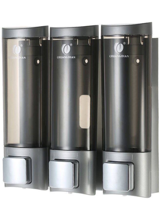 NIBEMINENT Wall Mounted Three Chamber Shampoo Box Silver/Clear 20.5 x 6.5 20.4cm - Image 1