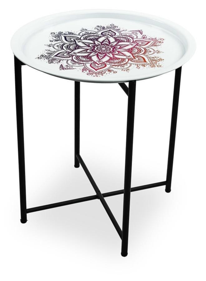 TTTP The Professionals Choice FOLDABLE METAL TABLE CONSISTS OF ROUND TRAY AND BLACK STAND FOR THE LIVING ROOM (DIAMETER 46CM, HEIGHT 51CM) ROSE PATTERN COLOR - Image 1