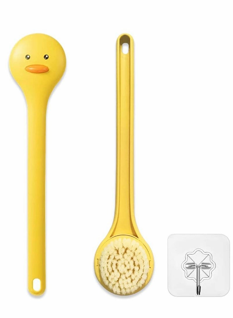 Little Yellow Eagle Bath Brush, Softer bristles, Long Handle, Suitable for Children Aged 3-12, Cleaning Sweat Stains and Beauty Bath, Wet or Dry Brush (14 inch, Lemon Yellow) - Image 1