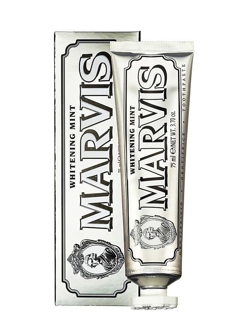 Marvis معجون أسنان مبيض، نعناع مبيض، خالي من الجلوتين، خالي من الفلورايد 75 مل
