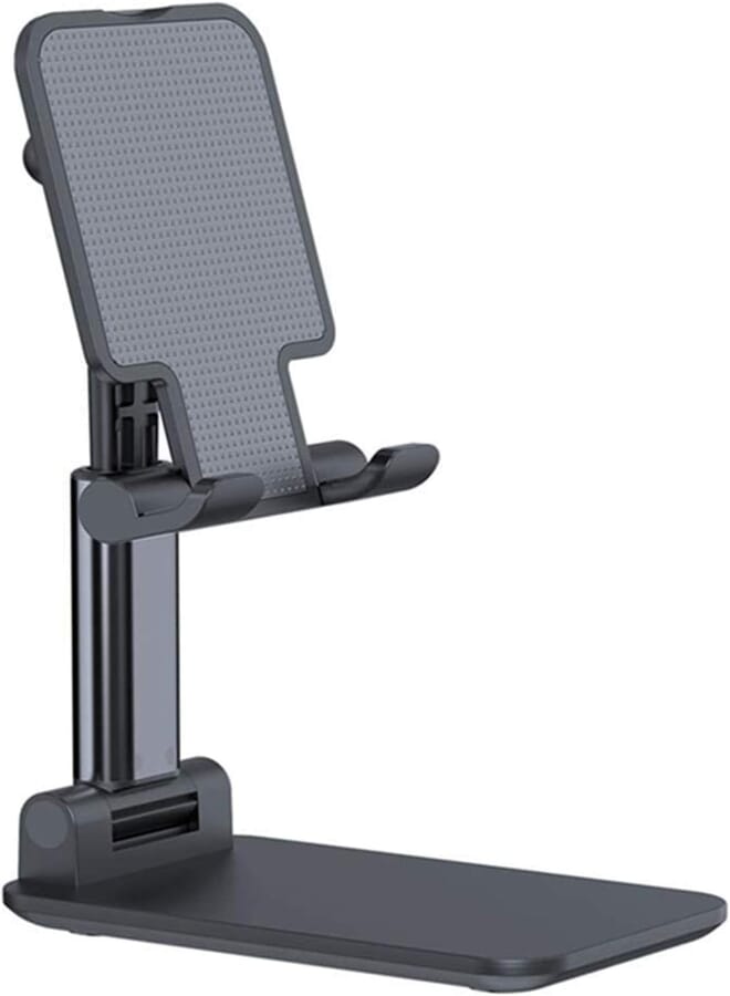 YMHML Adjustable Cell Phone Stand, Angle Desktop Phone Cradle Dock Holder, Sturdy Aluminum Metal Stand Anti-Slip Base Convenient Portable Tablet Mount for iPhone iPad Samsung Galaxy All Phones (BLACK)