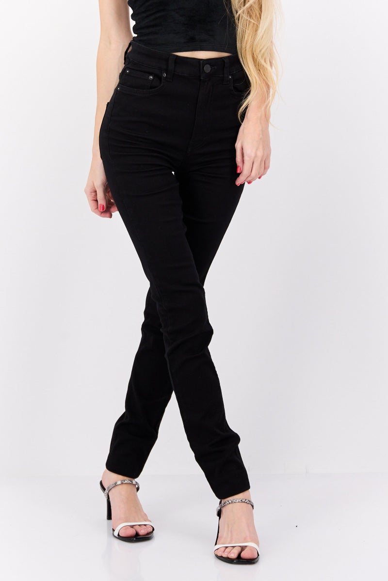 Weekday Women Skinny Fit High Rise Straight Leg Stretch Jeans, Black - Image 1