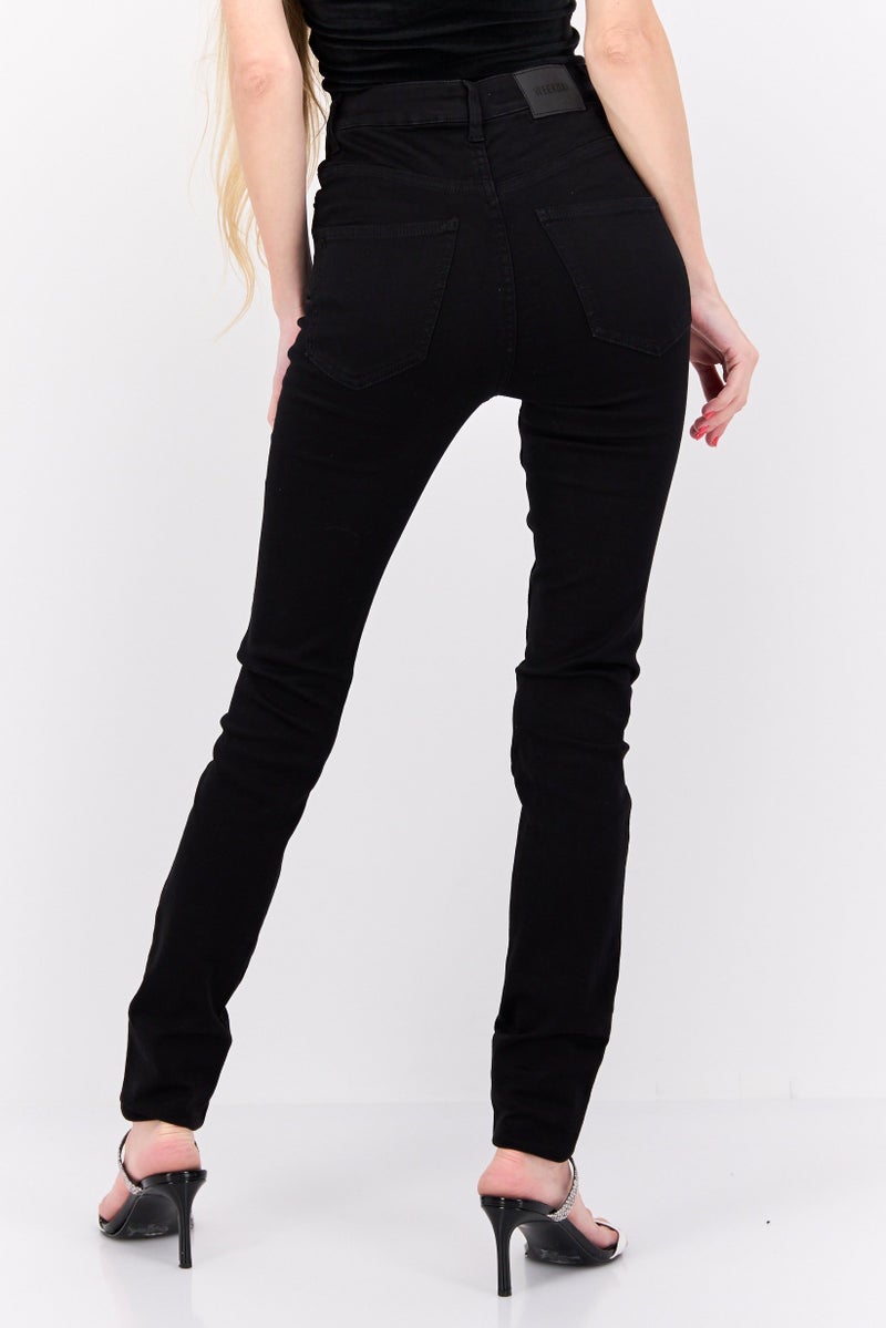 Weekday Women Skinny Fit High Rise Straight Leg Stretch Jeans, Black - Image 3
