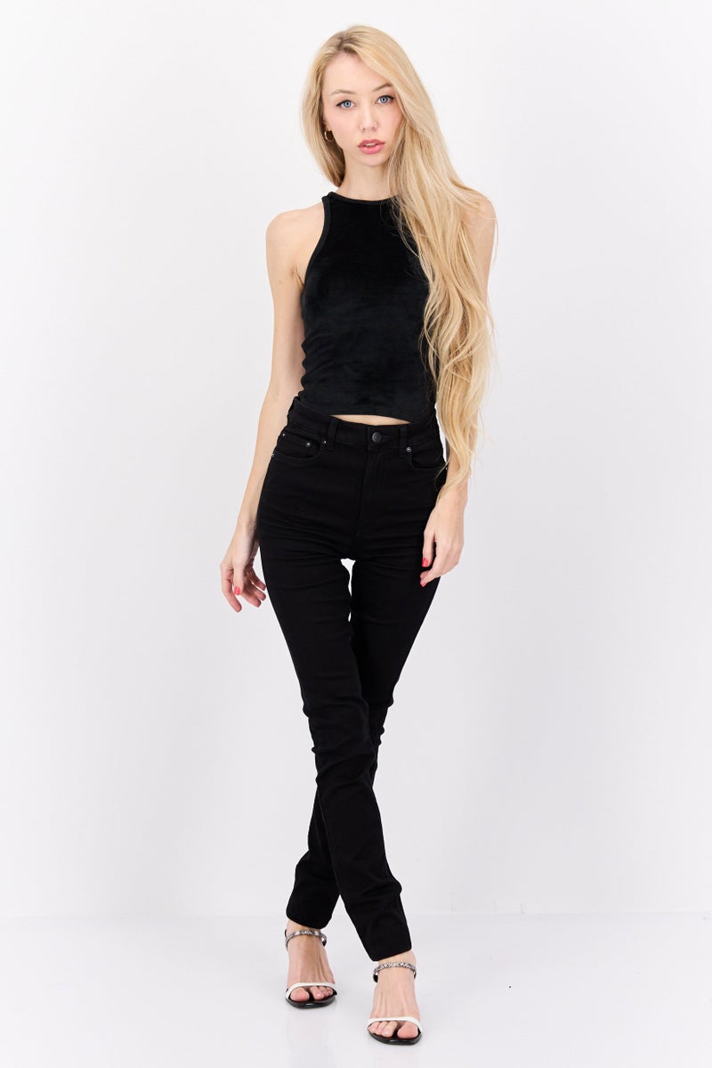 Weekday Women Skinny Fit High Rise Straight Leg Stretch Jeans, Black - Image 4