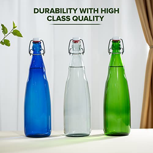 SAND DUNE Set of 1, 1000 ml Each OPT3 Blue Glass clip top cap water bottle with flip top cap, Leak-Proof for water, Juices - Reusable Travel Glass Drinking Fridge Bottles - Image 5