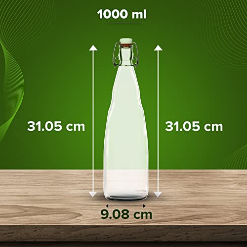 SAND DUNE Set of 1, 1000 ml Each OPT3 Blue Glass clip top cap water bottle with flip top cap, Leak-Proof for water, Juices - Reusable Travel Glass Drinking Fridge Bottles - Image 4