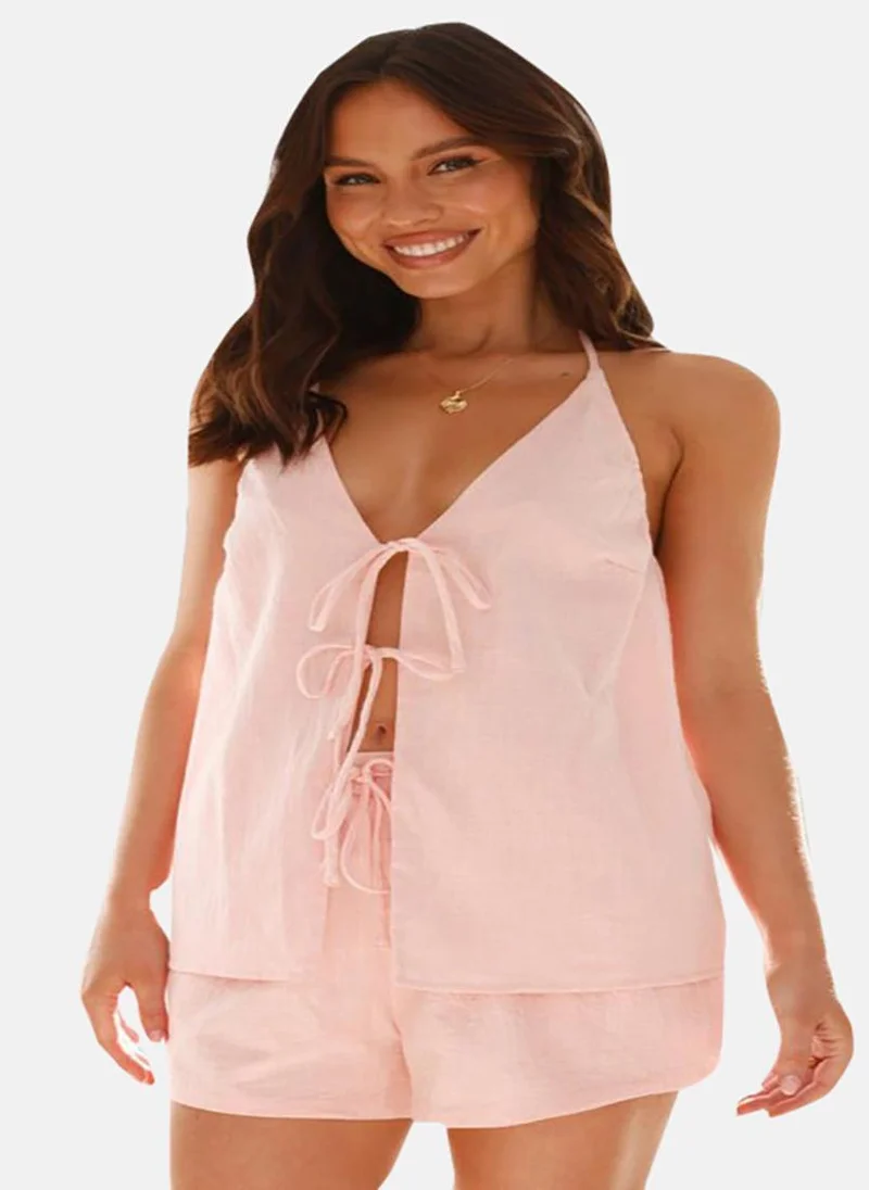 يونيكي Pink Pure Cotton Sleeveless Top With Short