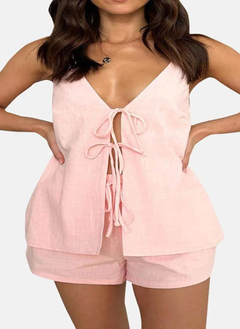 يونيكي Pink Pure Cotton Sleeveless Top With Short