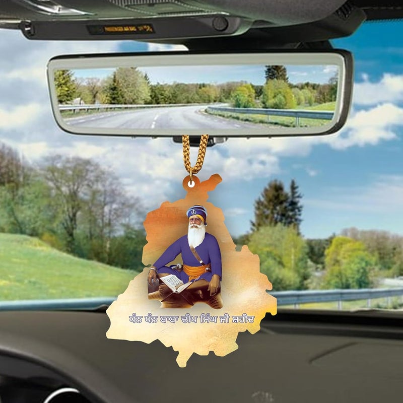 ART END ARTEND car Hanging Ornament Photo Punjab Map Baba Deep Singh Ji Sikh Religious City Name car Hanging Accessories (PBBDS-139) - Image 1