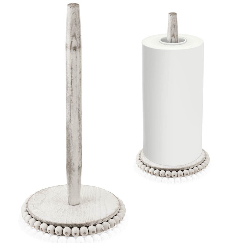 Yoande Farmhouse Paper Towel Holder Wood Paper Towel Stand Hanger Rack Roll Stand Organizer Dispenser for Kitchen Bathroom Countertop Cabinet White 