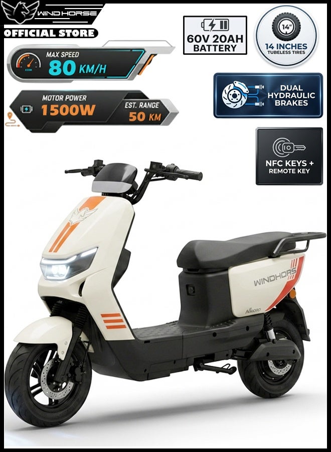 Wind Horse M5 Pro Electric Bike 1500W Powerful Motor, 80KM/H High-Speed, 60V 20Ah, 50KM Range, 14-Inch Tires, Carbon Alloy Frame, NFC Smart Keys, Dual Suspension – Ultra Performance E-Bike for Adults - Image 1