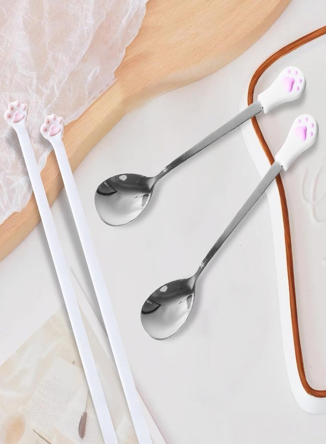 Xorim Adorable Cat Paw Chopsticks & Spoon Set - 2 Pairs Non-Slip Cat Chopsticks Paw + 2 Pairs Cat claw spoon for Suitable for girlfriends and cat lovers - Image 2