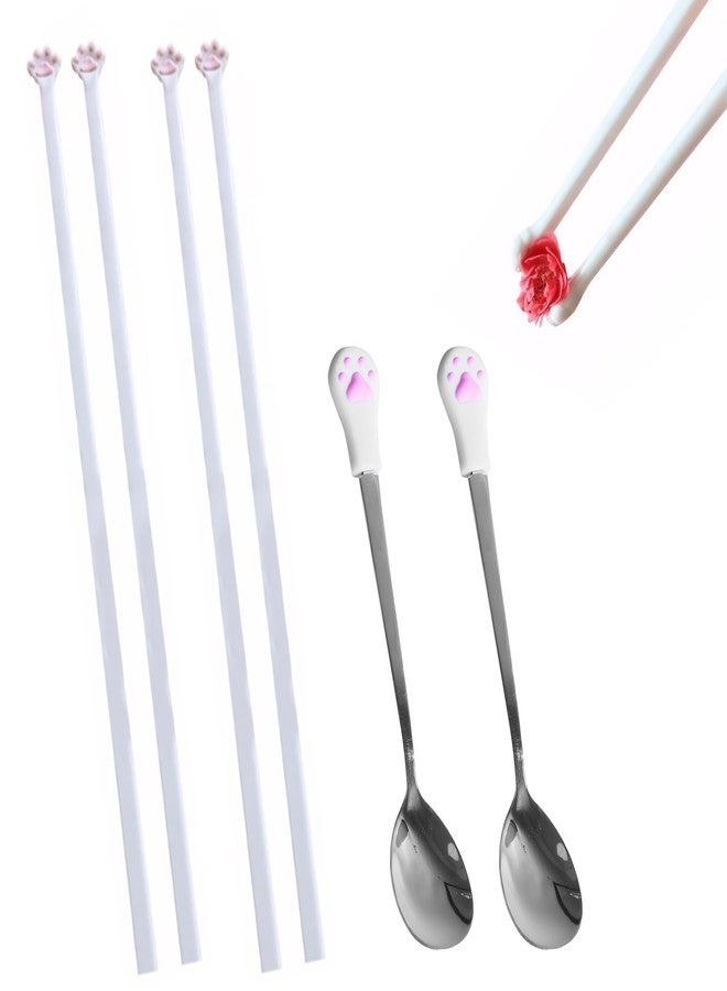 Xorim Adorable Cat Paw Chopsticks & Spoon Set - 2 Pairs Non-Slip Cat Chopsticks Paw + 2 Pairs Cat claw spoon for Suitable for girlfriends and cat lovers - Image 1