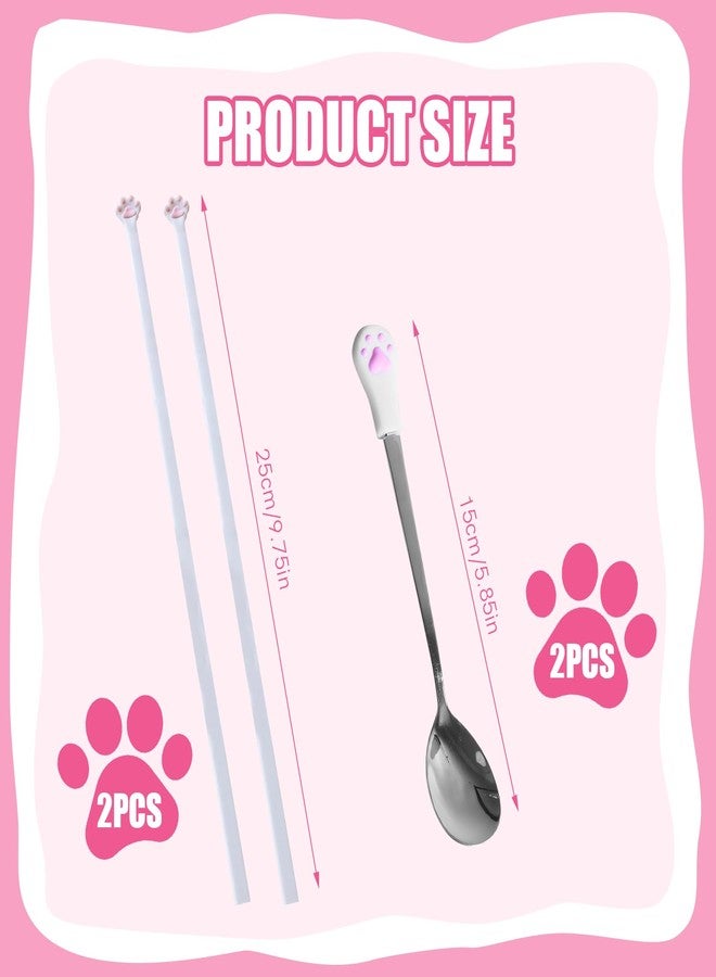 Xorim Adorable Cat Paw Chopsticks & Spoon Set - 2 Pairs Non-Slip Cat Chopsticks Paw + 2 Pairs Cat claw spoon for Suitable for girlfriends and cat lovers - Image 3