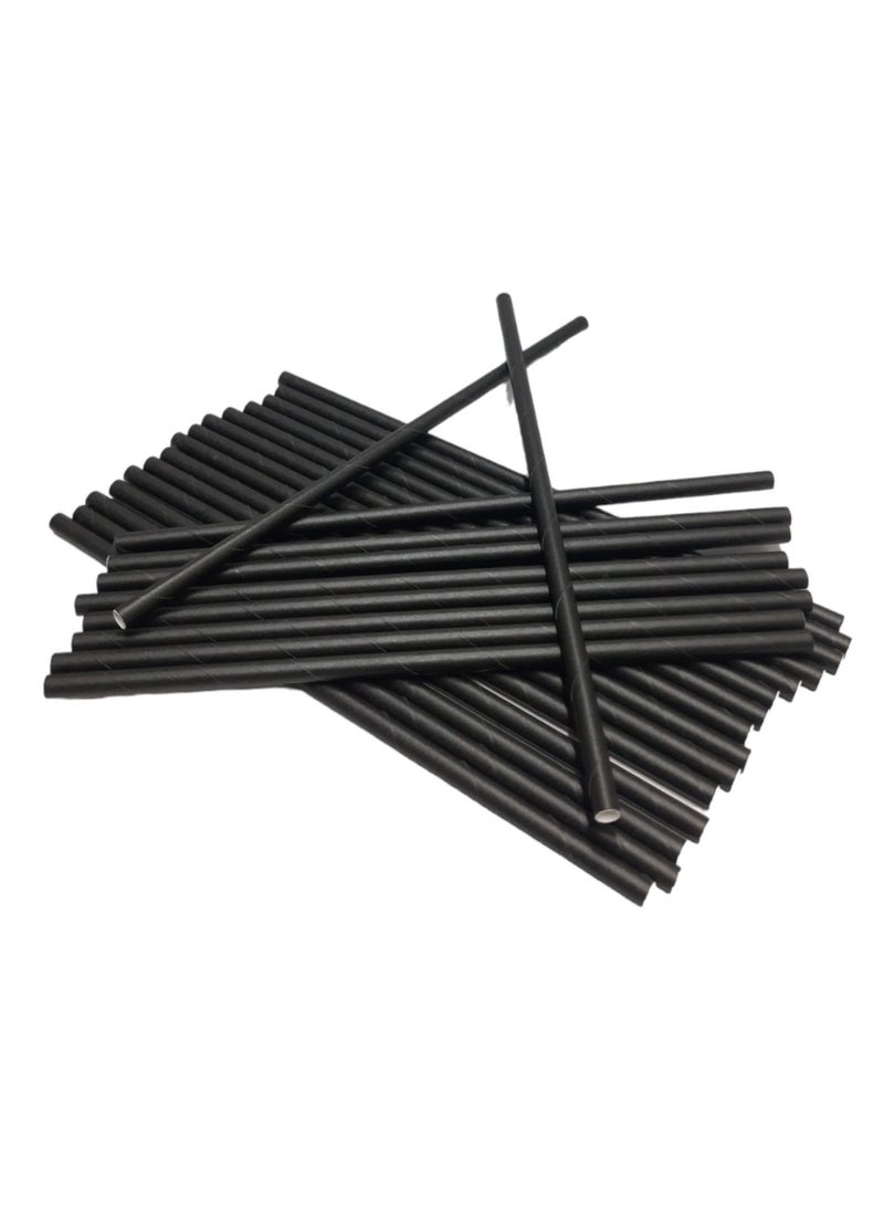 Party Time 25 Pieces Disposable Drinking Paper Straws 6mm Black Color Party Tableware Supply - Image 1