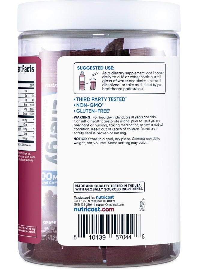 Nutricost Energy Complex Stickpack (20 Servings) Grape Flavored - Gluten-Free + Non-GMO - Image 3