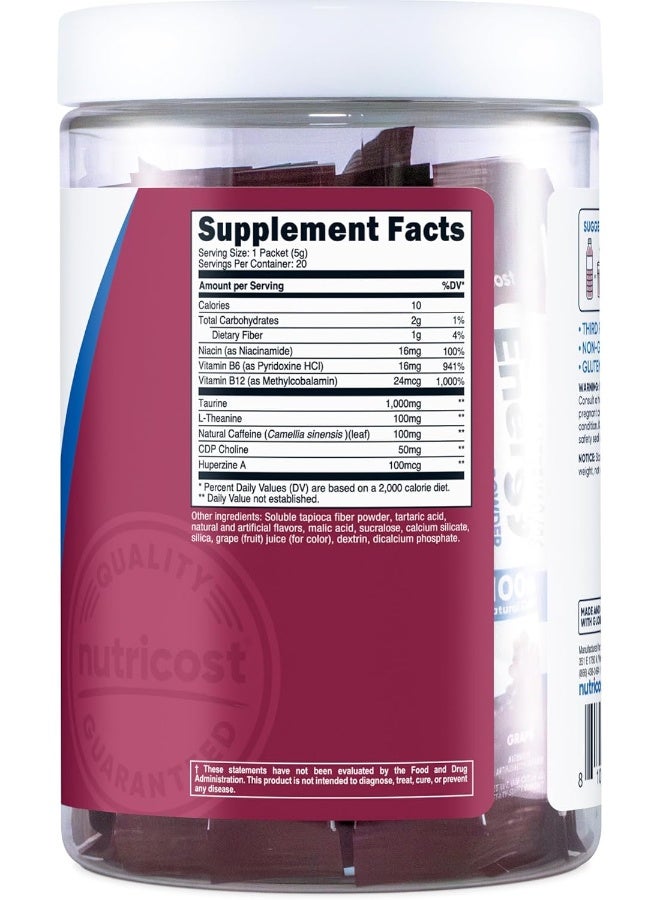 Nutricost Energy Complex Stickpack (20 Servings) Grape Flavored - Gluten-Free + Non-GMO - Image 4