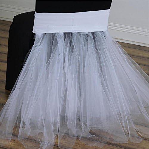 BalsaCircle White Stretchable Spandex with Tulle Tutu Chair Sash Slipcovers for Wedding Bridal Shower Party Reception Decoration - Image 1