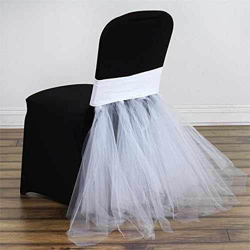 BalsaCircle White Stretchable Spandex with Tulle Tutu Chair Sash Slipcovers for Wedding Bridal Shower Party Reception Decoration - Image 2