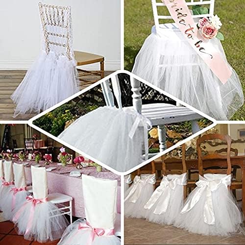 BalsaCircle White Stretchable Spandex with Tulle Tutu Chair Sash Slipcovers for Wedding Bridal Shower Party Reception Decoration - Image 3