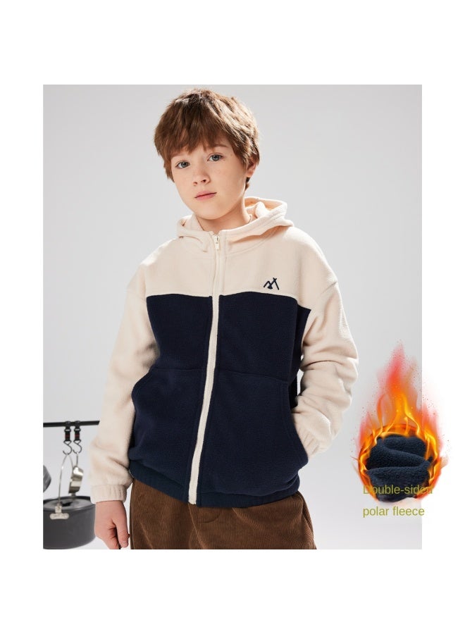 مكد 【polar Fleece】سترة سميكة مبطنة بالفراء للأولاد والبنات، معطف رياضي للأطفال بقلنسوة متوسط الوزن للخريف والشتاء، دافئ ومريح - Image 3