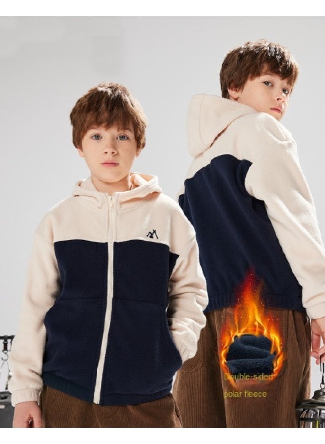 مكد 【polar Fleece】سترة سميكة مبطنة بالفراء للأولاد والبنات، معطف رياضي للأطفال بقلنسوة متوسط الوزن للخريف والشتاء، دافئ ومريح - Image 1