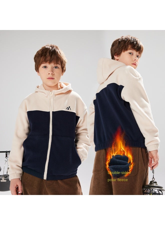 مكد 【polar Fleece】سترة سميكة مبطنة بالفراء للأولاد والبنات، معطف رياضي للأطفال بقلنسوة متوسط الوزن للخريف والشتاء، دافئ ومريح - Image 2