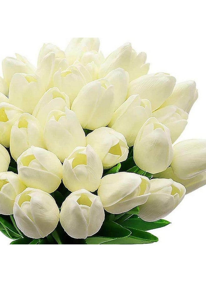 TIED RIBBONS Tied Ribbons 5 Pcs Artificial Tulip Flowers Bunches For Vase (Cream,34 Cm) Home Decoration Items For Living Room Corner Table Top Bedroom Wedding Party Decorative Gift Set (Vase Not Included) - Silk  - Image 2