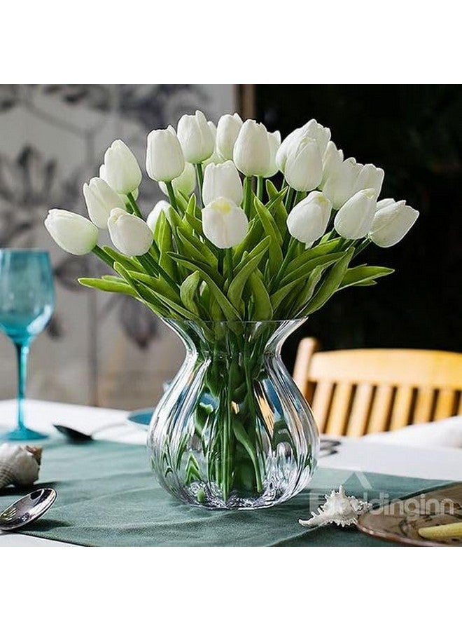 TIED RIBBONS Tied Ribbons 5 Pcs Artificial Tulip Flowers Bunches For Vase (Cream,34 Cm) Home Decoration Items For Living Room Corner Table Top Bedroom Wedding Party Decorative Gift Set (Vase Not Included) - Silk  - Image 1