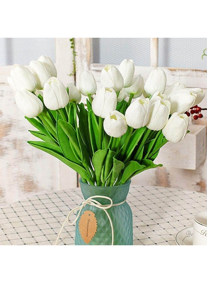 TIED RIBBONS Tied Ribbons 5 Pcs Artificial Tulip Flowers Bunches For Vase (Cream,34 Cm) Home Decoration Items For Living Room Corner Table Top Bedroom Wedding Party Decorative Gift Set (Vase Not Included) - Silk  - Image 3
