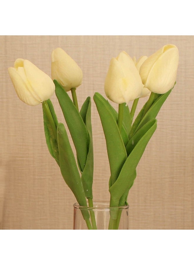 TIED RIBBONS Tied Ribbons 5 Pcs Artificial Tulip Flowers Bunches For Vase (Cream,34 Cm) Home Decoration Items For Living Room Corner Table Top Bedroom Wedding Party Decorative Gift Set (Vase Not Included) - Silk  - Image 5