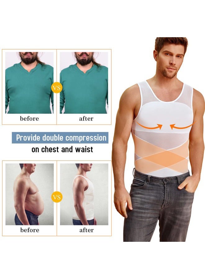 TAILONG Men's Compression Shirt for Body Shaper Slimming Vest Tight Tummy Underwear Tank Top, White, 3XL - Image 5