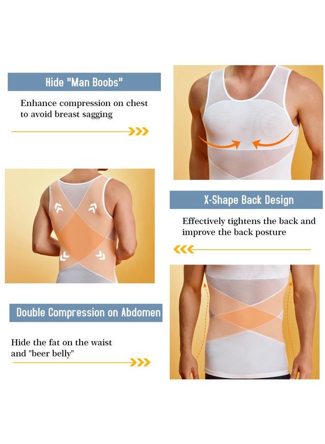 TAILONG Men's Compression Shirt for Body Shaper Slimming Vest Tight Tummy Underwear Tank Top, White, 3XL - Image 3
