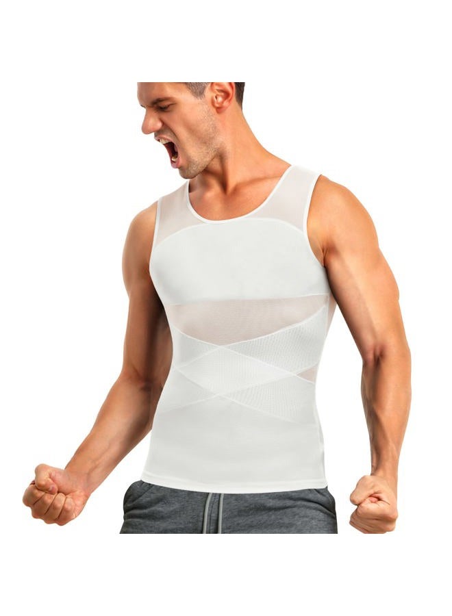 TAILONG Men's Compression Shirt for Body Shaper Slimming Vest Tight Tummy Underwear Tank Top, White, 3XL - Image 1