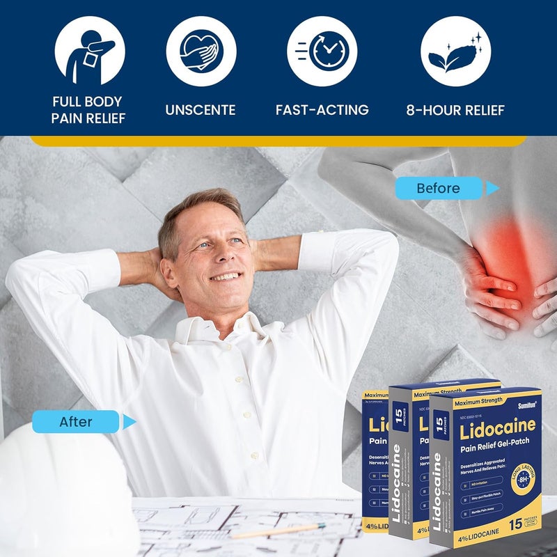 Sumifun 4 Lidocaine Patches Maximum Strength  30 Count Pain Relief Patches for Back Shoulder Elbow Knee Muscle  Joint  Lower Back Pain Relief Products  Pain Patches Maximum Strength Lidocaine - Image 3