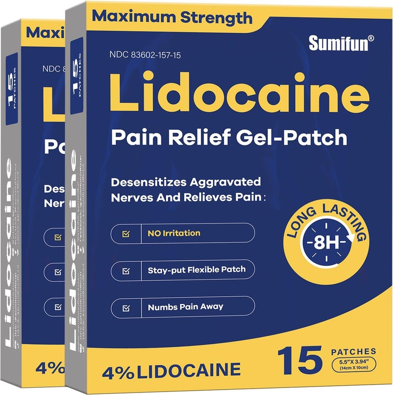 Sumifun 4 Lidocaine Patches Maximum Strength  30 Count Pain Relief Patches for Back Shoulder Elbow Knee Muscle  Joint  Lower Back Pain Relief Products  Pain Patches Maximum Strength Lidocaine - Image 1