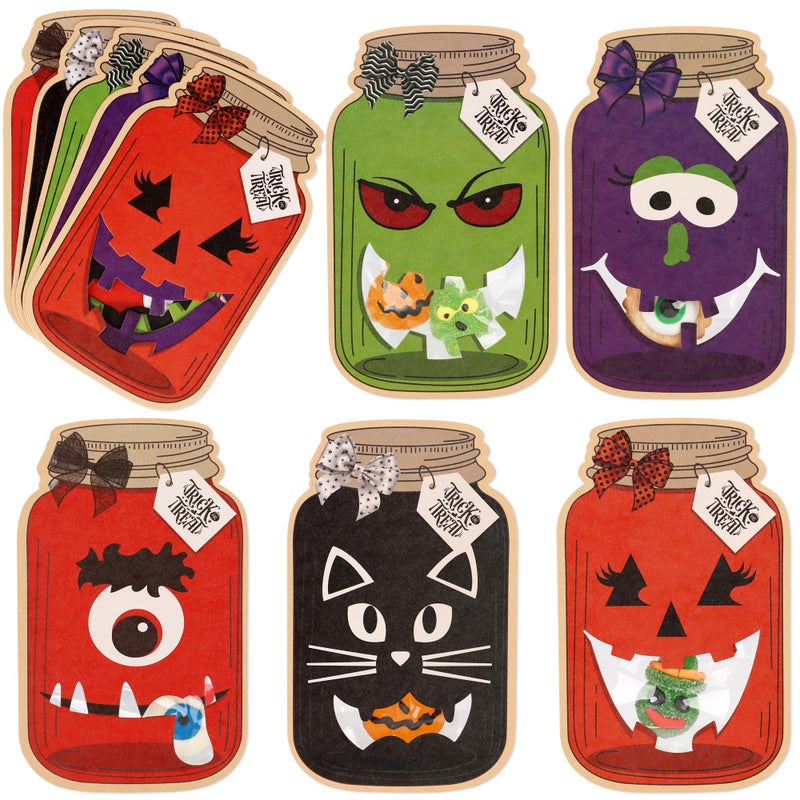 Giiffu 50Pack Halloween Mason Jar Cards with 50 Clear Treat Bags DIY Treat Goodie Bags for Kids Small Candy Snacks School Halloween Party Favors Classroom Prizes Gift Exchange Supplies - Image 2