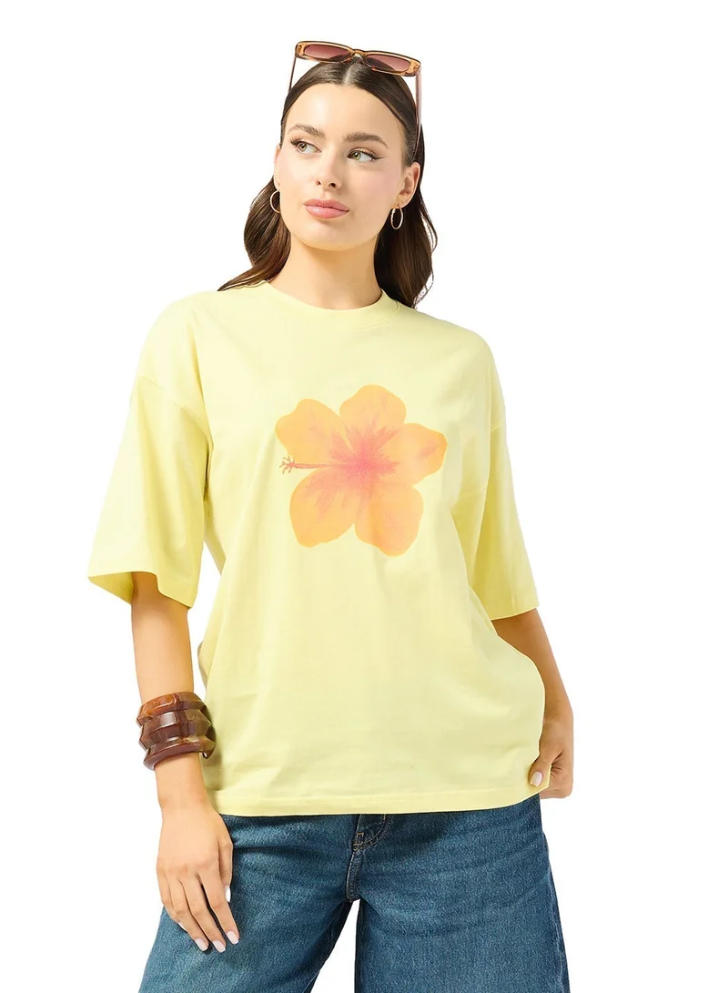 Ginger Cotton Oversize Floral Graphic T-shirt