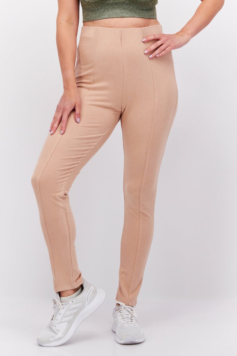 Etam Women Regular Fit Solid Pants, Beige - Image 1