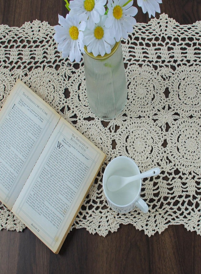 kilofly Handmade Crochet Cotton Lace Table Runner Tablecloth, 15 x 60 inch - Image 3