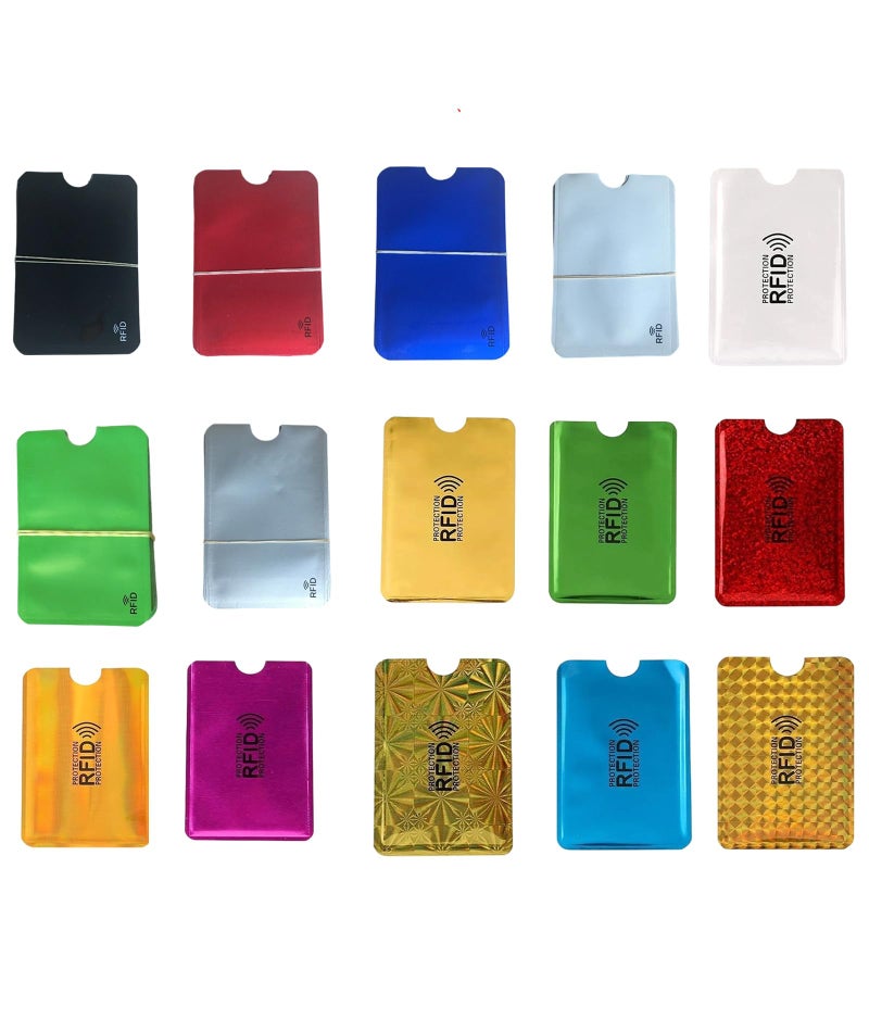 FFZDENA 15Pcs ATM Card Cover, RFID Blocking Card Sleeves Set, Identity Theft Protection Secure Sleeves Set, Credit Card Protector RFID Blocking Sleeve, Waterproof Aluminum Foil Slim Design - Image 1