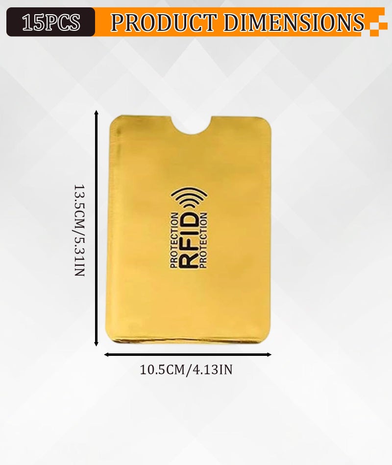 FFZDENA 15Pcs ATM Card Cover, RFID Blocking Card Sleeves Set, Identity Theft Protection Secure Sleeves Set, Credit Card Protector RFID Blocking Sleeve, Waterproof Aluminum Foil Slim Design - Image 2