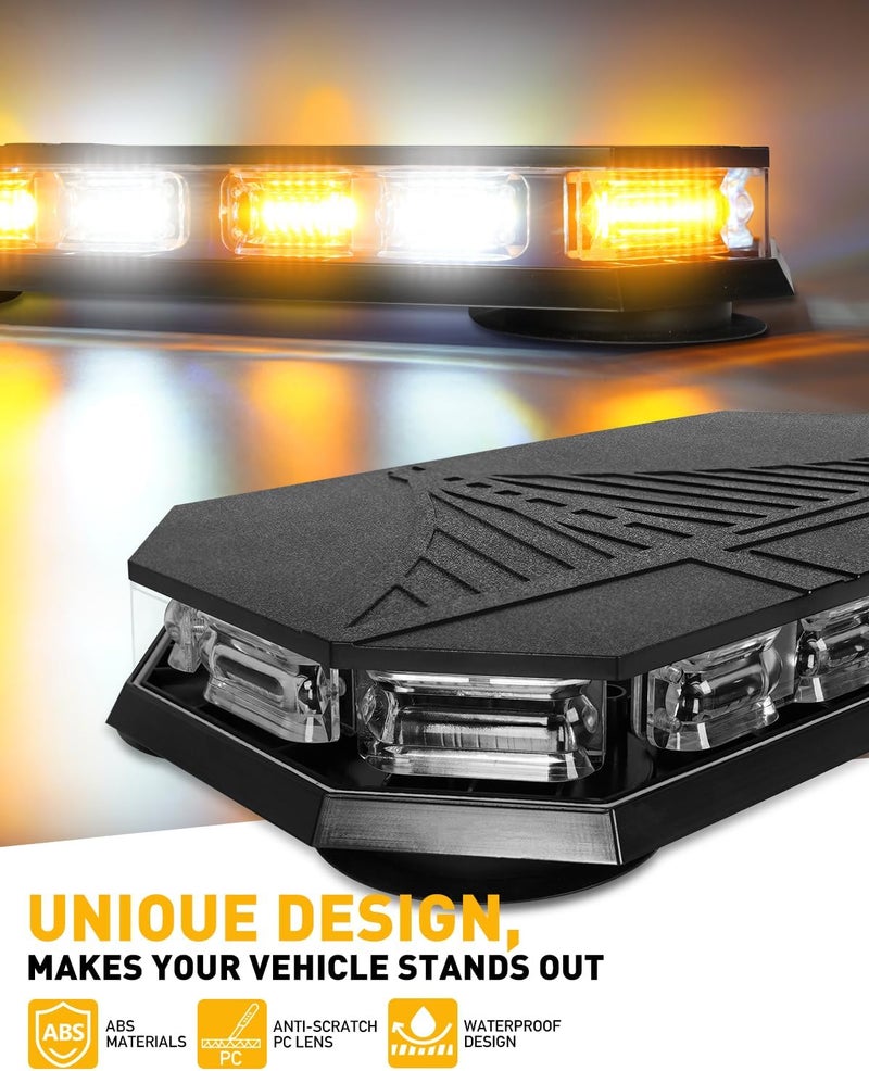 HLauto 406D Rooftop Emergency Strobe Lights Bar - 102 LED Amber White Mini Beacon Safety Flashing Warning Traffic Lights Bar with Magnetic Base for 12-24V Vehicles - Image 2