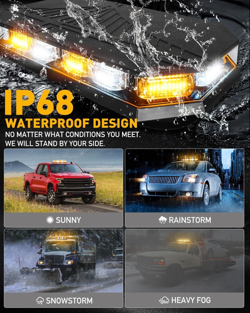 HLauto 406D Rooftop Emergency Strobe Lights Bar - 102 LED Amber White Mini Beacon Safety Flashing Warning Traffic Lights Bar with Magnetic Base for 12-24V Vehicles - Image 5