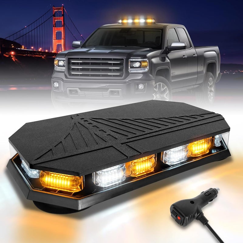 HLauto 406D Rooftop Emergency Strobe Lights Bar - 102 LED Amber White Mini Beacon Safety Flashing Warning Traffic Lights Bar with Magnetic Base for 12-24V Vehicles - Image 1