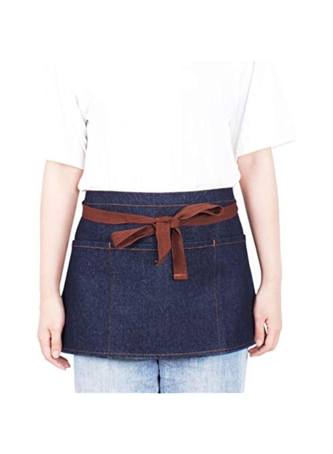 Generic Denim Short Waist Apron with 3 Pockets Waist Apron Half Waiter Waitress Restaurant Gardening Half Apron for Women Men Home Kitchen Restaurant Work  - Image 1