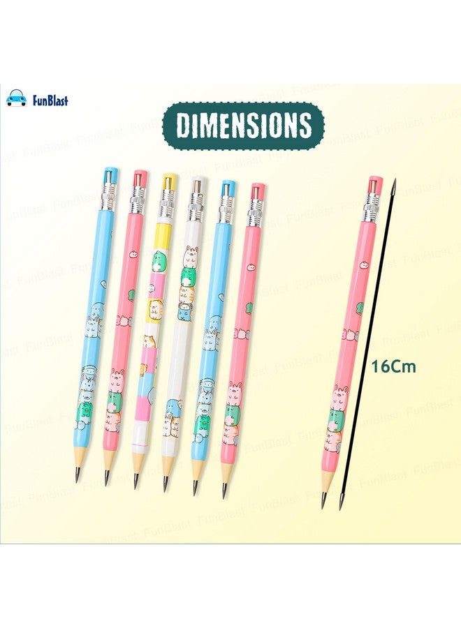 فنبلاست قلم رصاص ميكانيكي من فن بلاست مع مبراة للأطفال - أقلام رصاص مبراة مسبقًا للأطفال، أقلام كاواي للأطفال، أقلام رصاص لطيفة، هدية إرجاع للأطفال، قلم رصاص للرسم والتظليل (مجموعة من 6 قطع) - Image 3