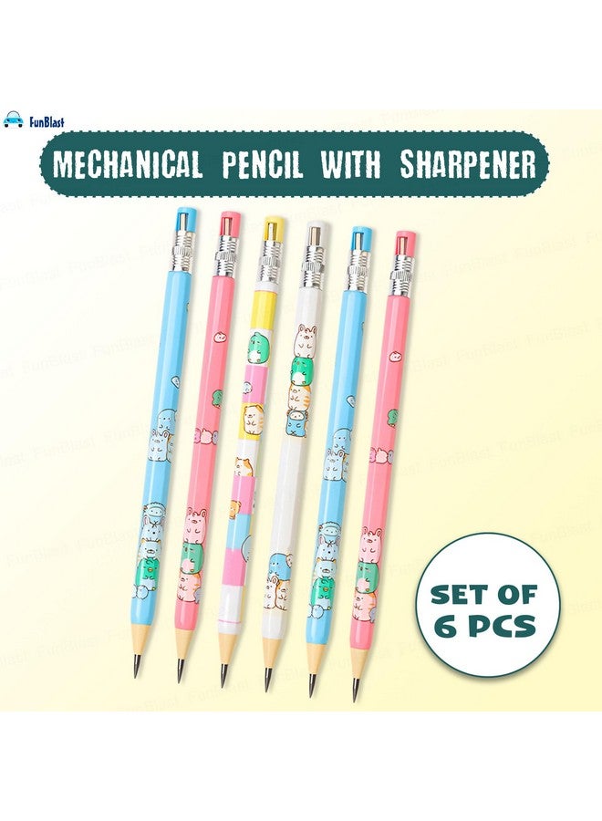 فنبلاست قلم رصاص ميكانيكي من فن بلاست مع مبراة للأطفال - أقلام رصاص مبراة مسبقًا للأطفال، أقلام كاواي للأطفال، أقلام رصاص لطيفة، هدية إرجاع للأطفال، قلم رصاص للرسم والتظليل (مجموعة من 6 قطع) - Image 4